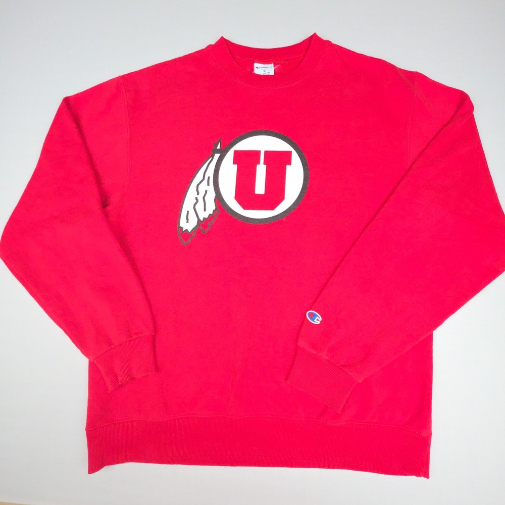 Champion Utah Utes Crewneck Sweatshirt Mens Size M Red Screen Print Fleece